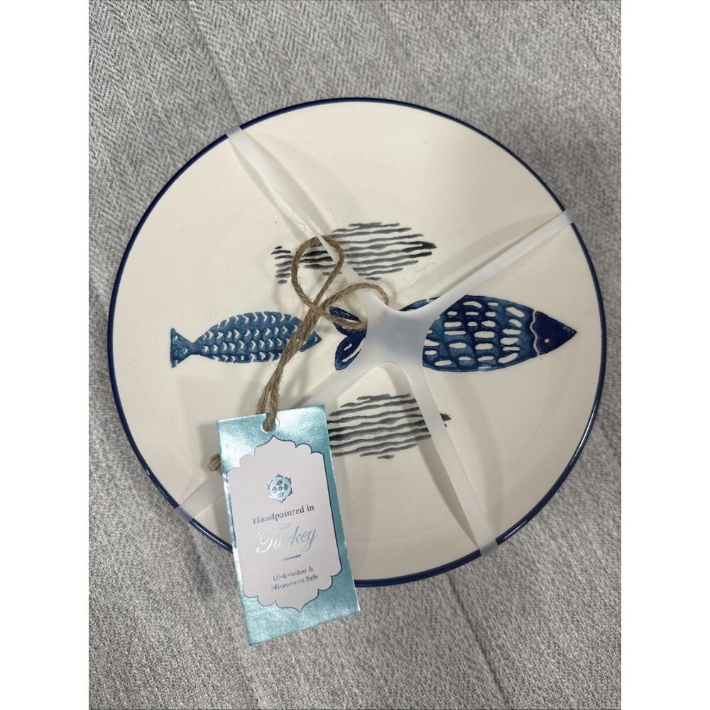 Papart Seramik Blue Fish 8” Salad Plate Hand Painted NWT Coastal